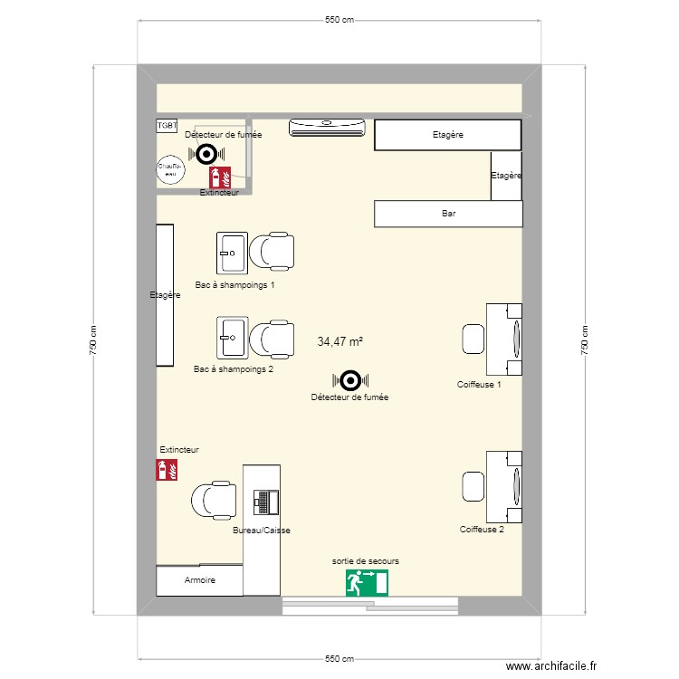 Plan Salon. Plan de 1 pièce et 34 m2