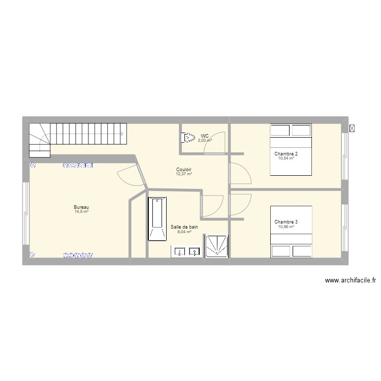 Villa 2 R+1 Bureau. Plan de 6 pièces et 58 m2