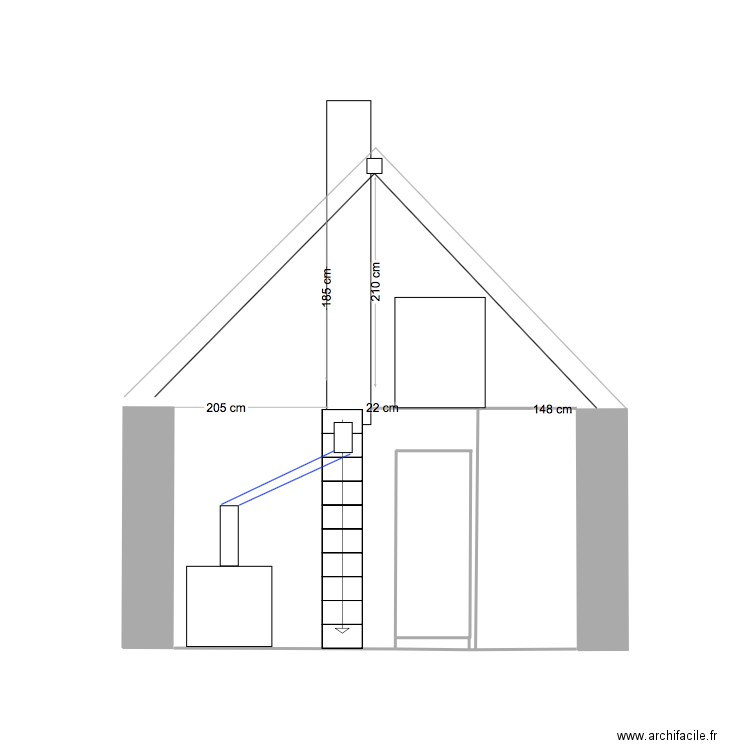 profil mur refend côté cuisine. Plan de 0 pièce et 0 m2