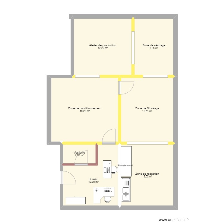 Retaste. Plan de 7 pièces et 74 m2