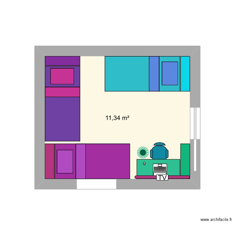 chambre enfants 2. Plan de 1 pièce et 11 m2