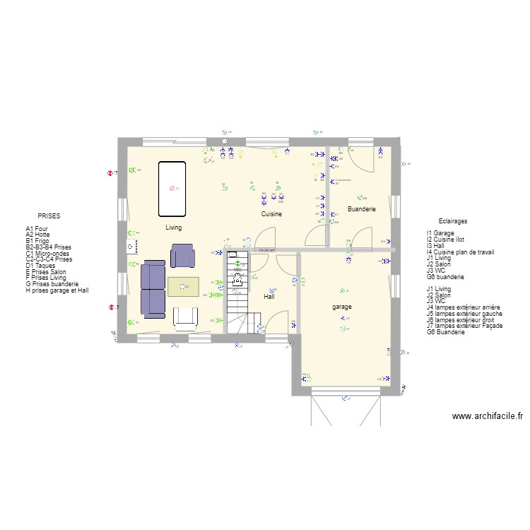 Plan implantation RDC pour Eclairage . Plan de 0 pièce et 0 m2