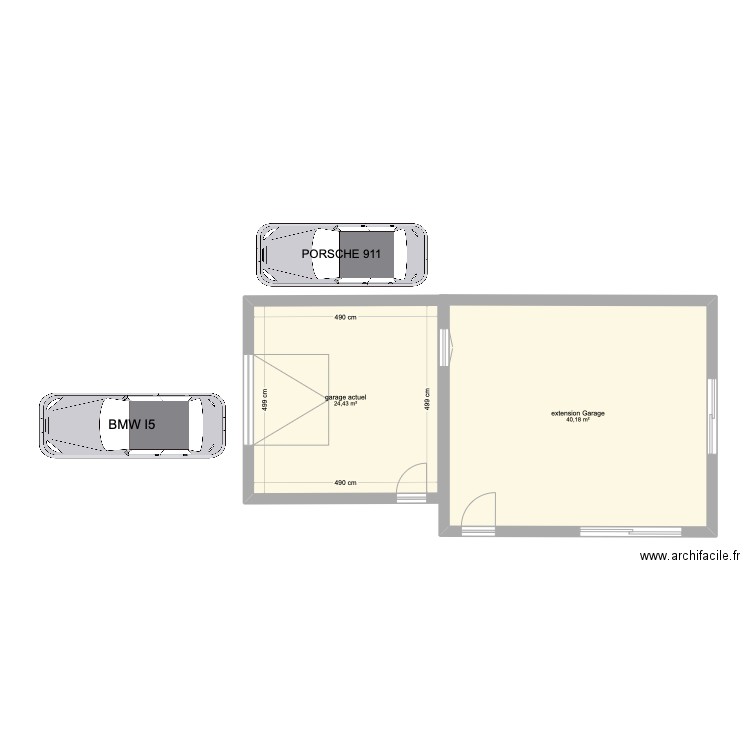 garage_actuel. Plan de 2 pièces et 65 m2