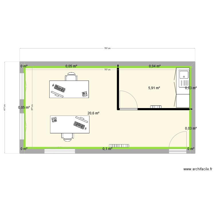 bureau vendegies. Plan de 11 pièces et 27 m2