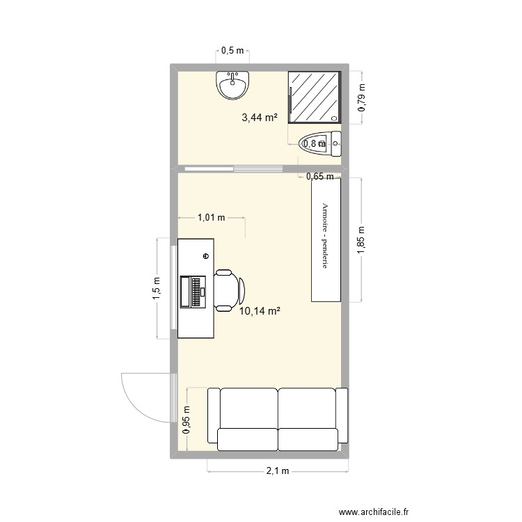 aménagement garage. Plan de 2 pièces et 14 m2