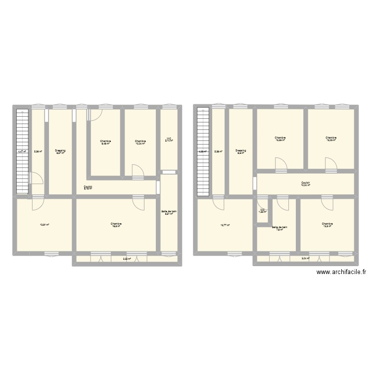 Courrières étage 1 modif. Plan de 22 pièces et 192 m2