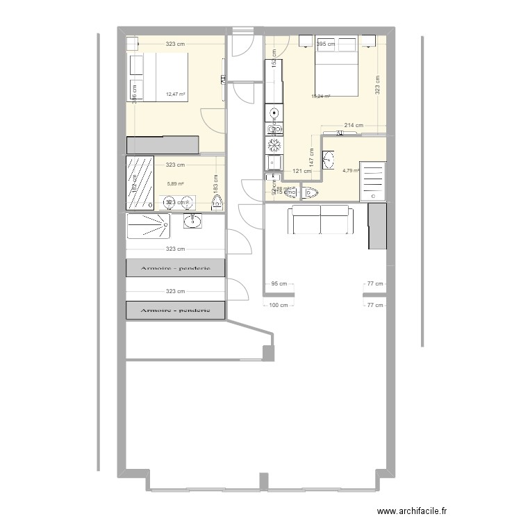 plan VERO. Plan de 5 pièces et 39 m2