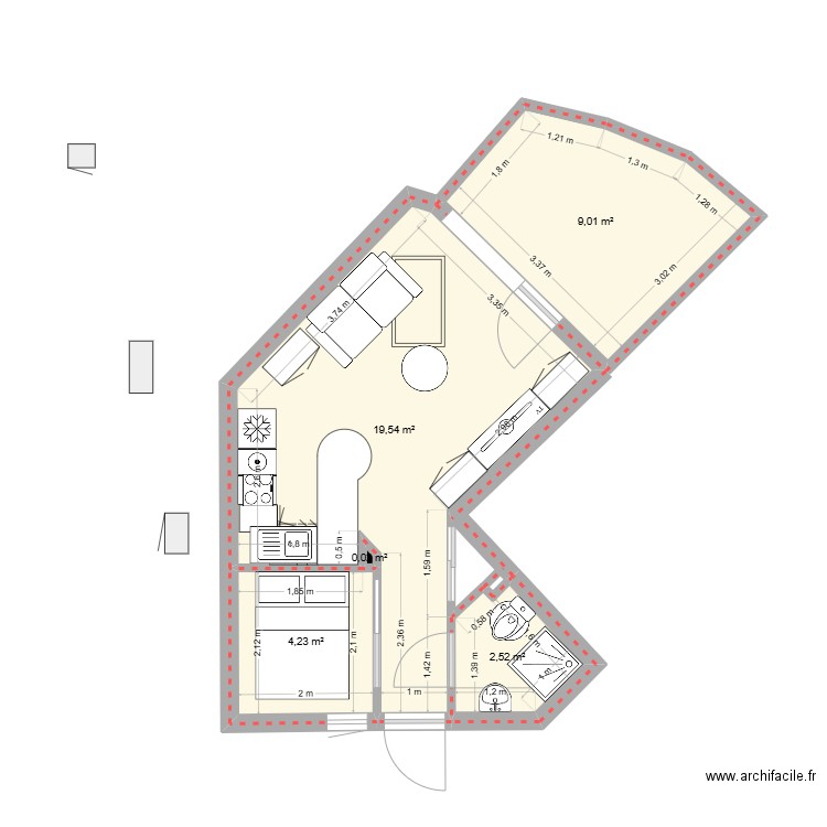 Studio Carnac. Plan de 5 pièces et 35 m2