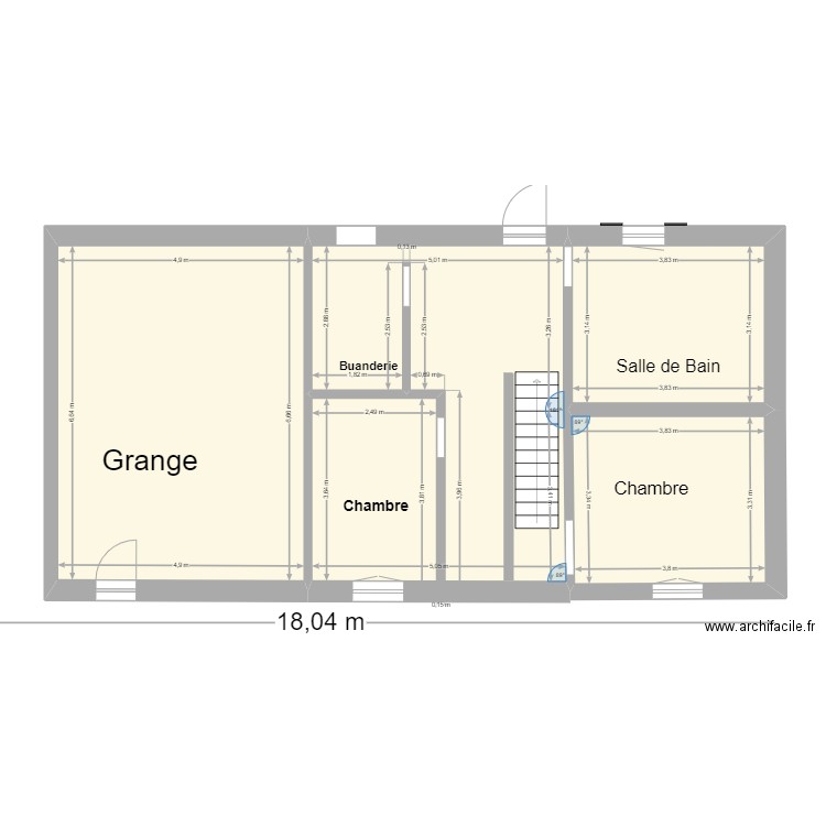 1er etage actuel. Plan de 4 pièces et 89 m2