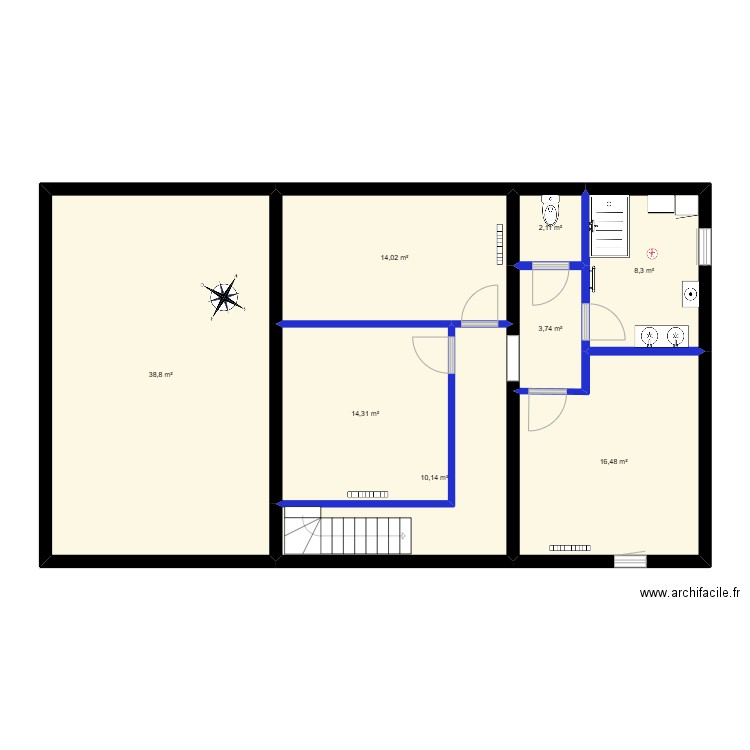 Etage 1. Plan de 8 pièces et 108 m2