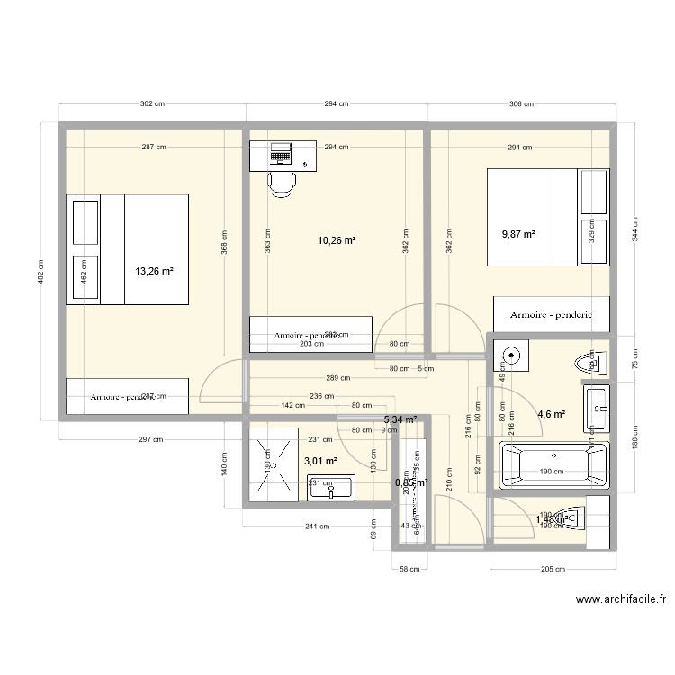 cote nuit sapiniere. Plan de 8 pièces et 49 m2