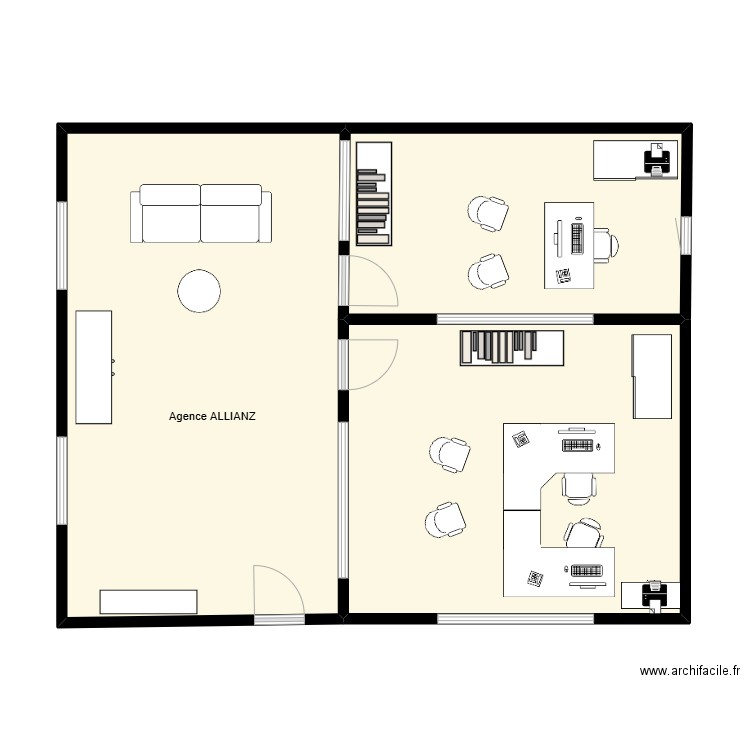 Agence ALLIANZ. Plan de 3 pièces et 74 m2