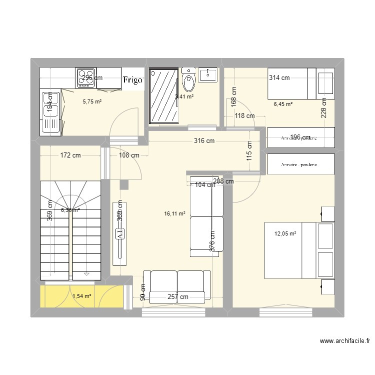 jalel. Plan de 7 pièces et 52 m2