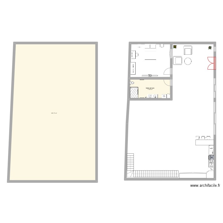 1er etage&rdc. Plan de 2 pièces et 178 m2