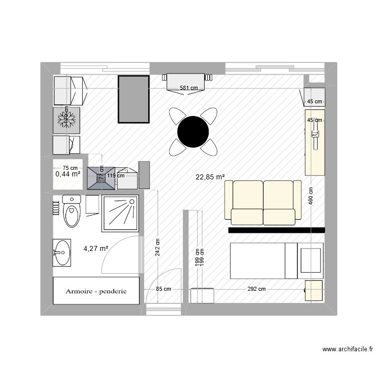 Studio Mado. Plan de 3 pièces et 28 m2