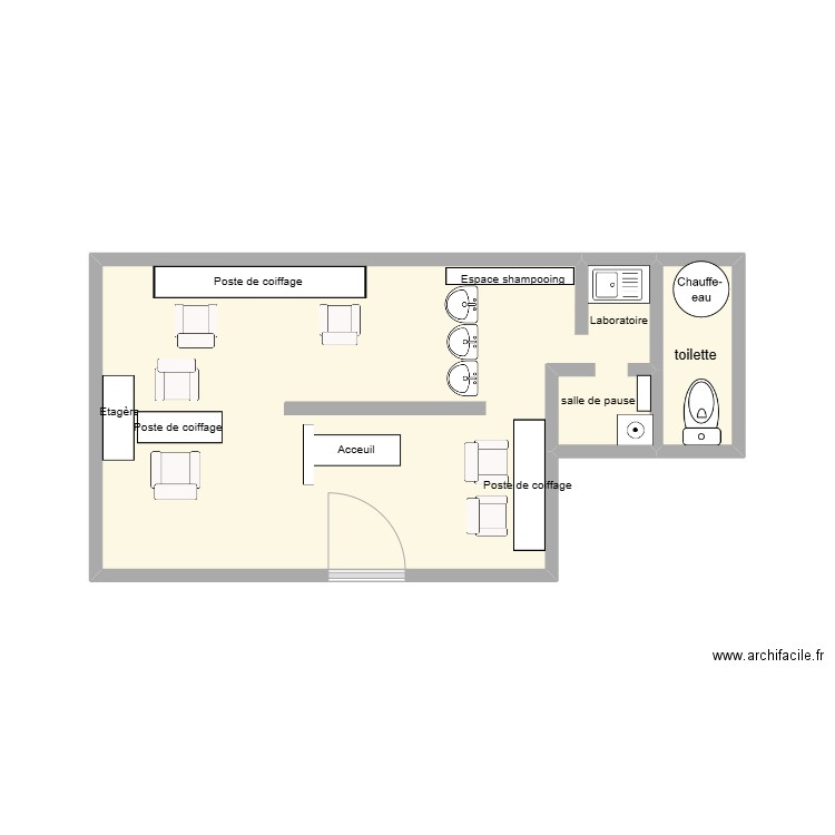 salon MaMauCa. Plan de 2 pièces et 18 m2