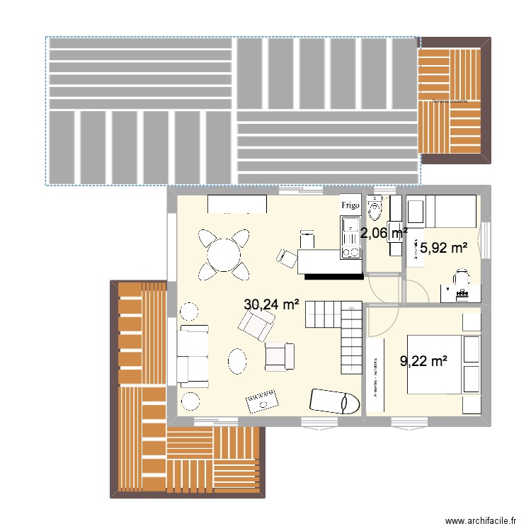 Chalet Boucielle. Plan de 4 pièces et 47 m2