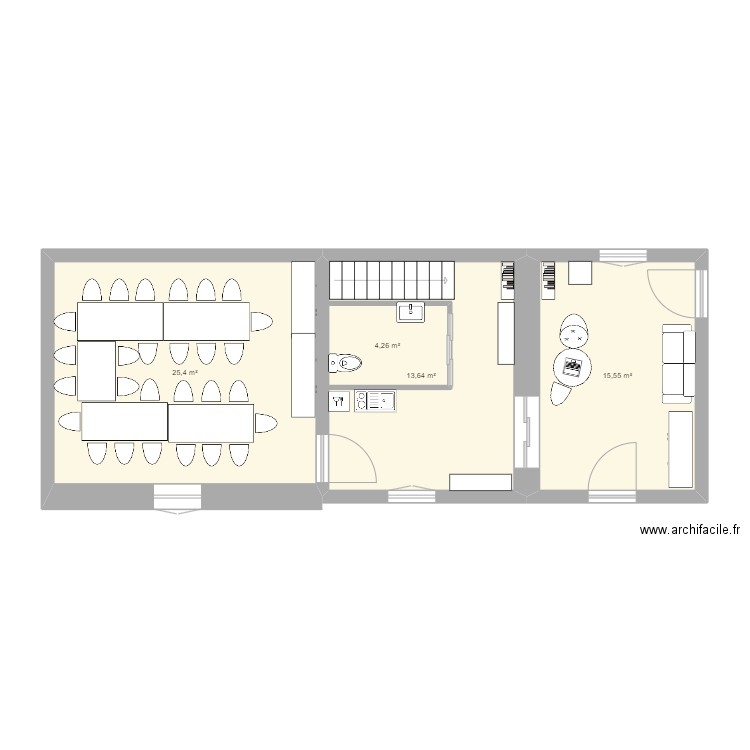 plan en cassant mur. Plan de 4 pièces et 64 m2