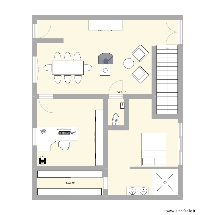 PLAN3. Plan de 3 pièces et 74 m2