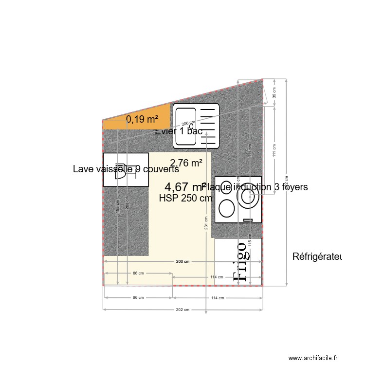 HUGO. Plan de 1 pièce et 5 m2