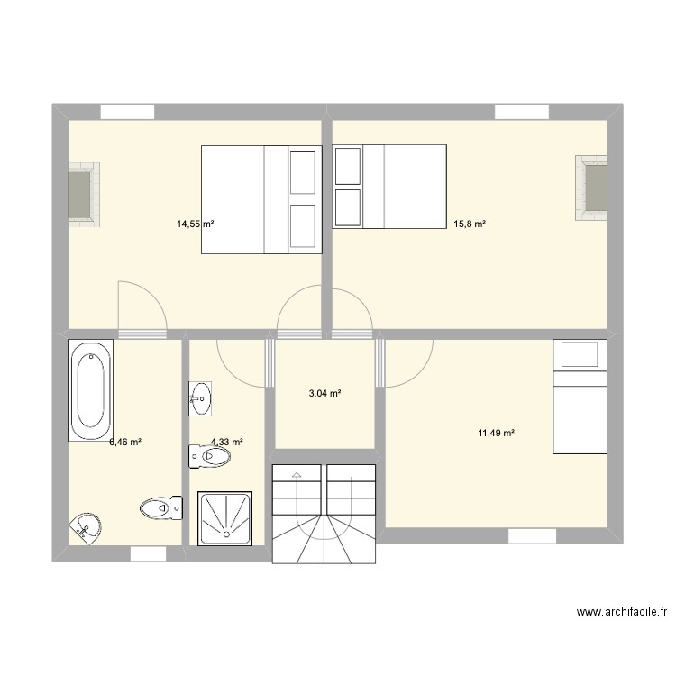 ETAGE ACTUEL. Plan de 6 pièces et 56 m2