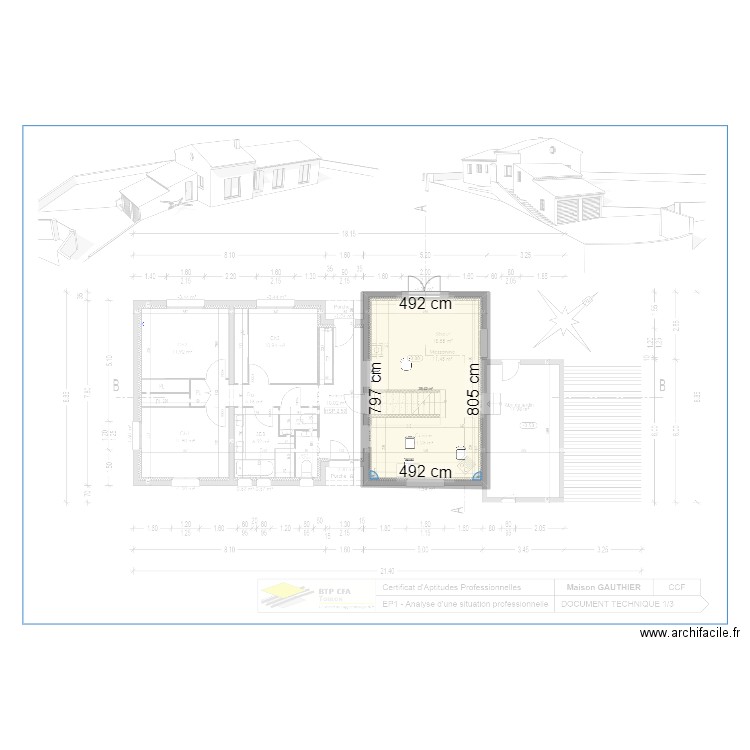 plan gauthier. Plan de 1 pièce et 39 m2