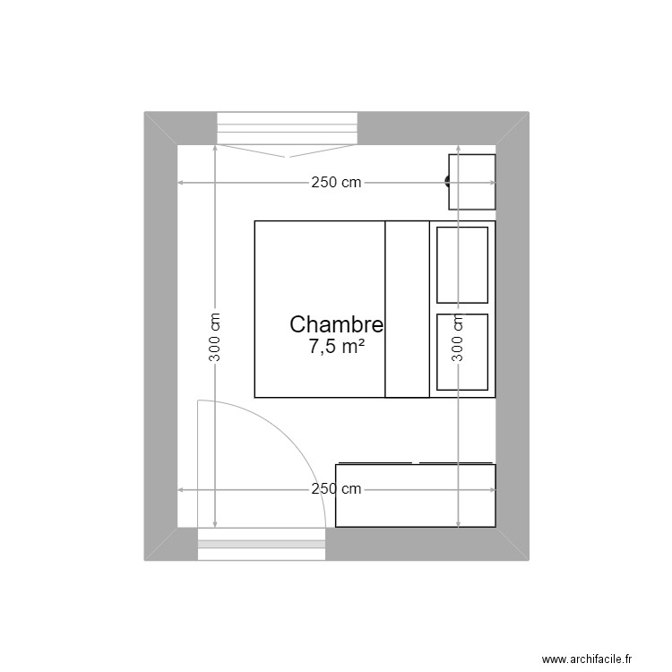 chambre. Plan de 1 pièce et 8 m2