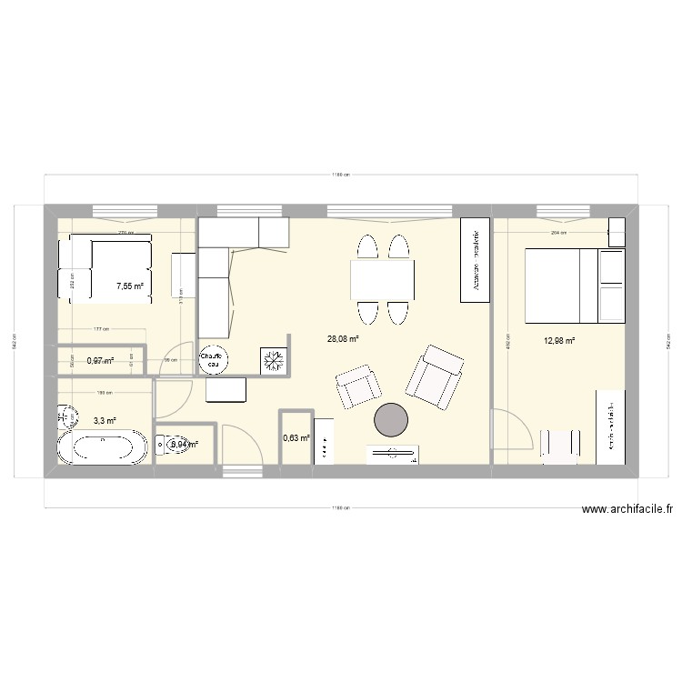 appart. Plan de 7 pièces et 54 m2