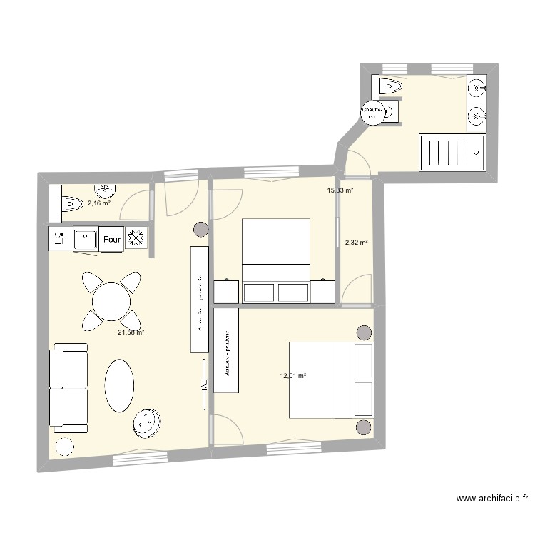 Prince 1. Plan de 5 pièces et 53 m2