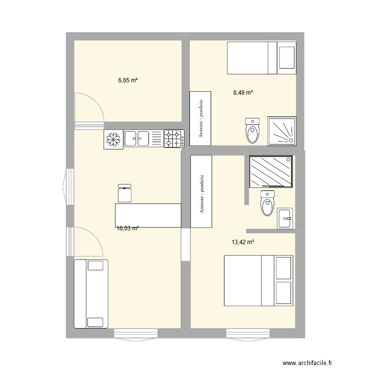 denise. Plan de 4 pièces et 45 m2