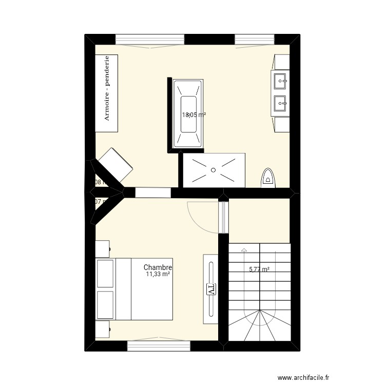 Plan sdb 2. Plan de 5 pièces et 35 m2