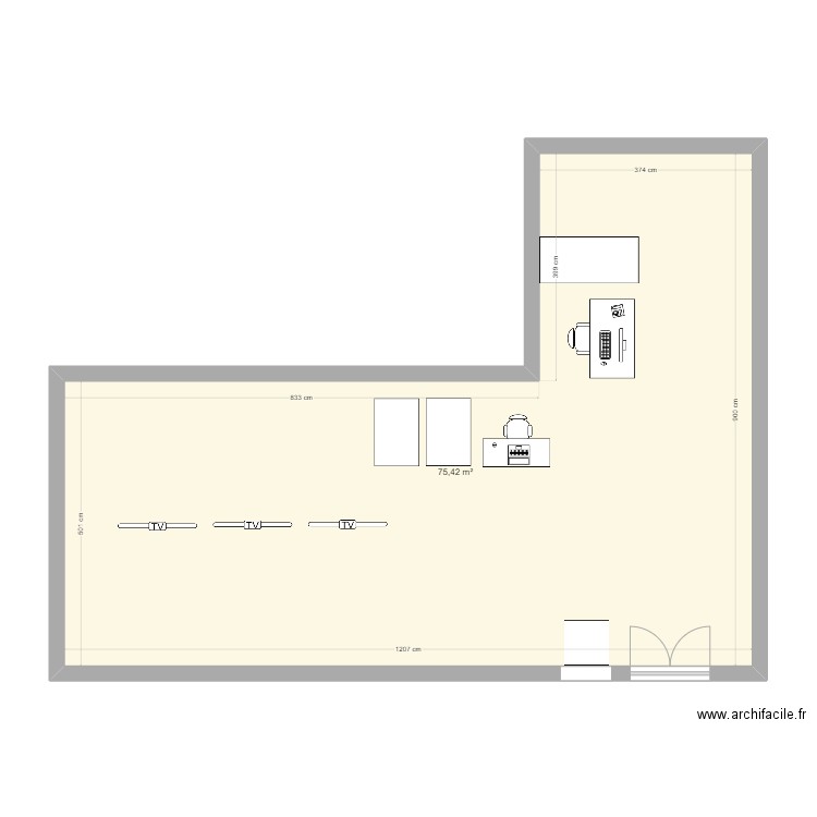 entrée media. Plan de 1 pièce et 75 m2