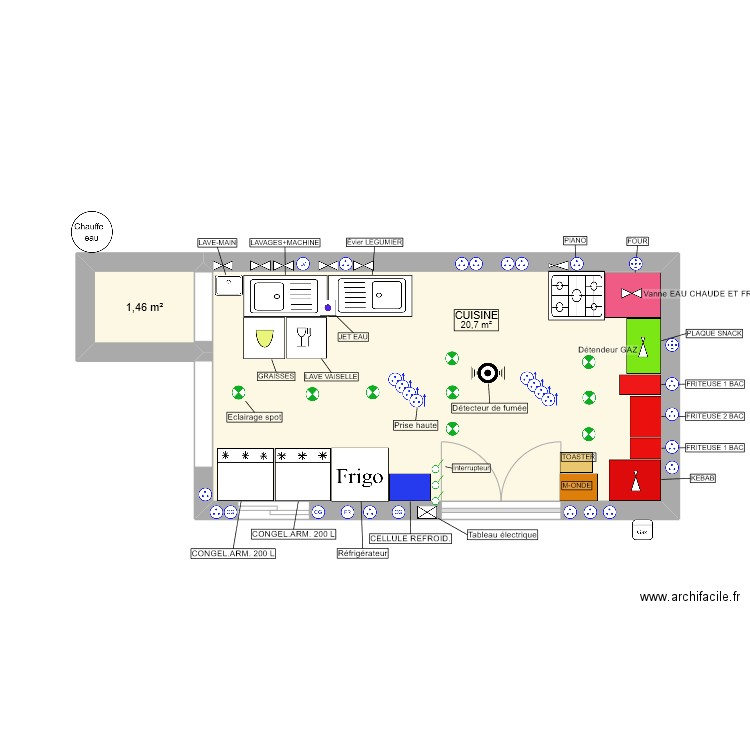 CUISINE TRAITEUR 3. Plan de 2 pièces et 22 m2