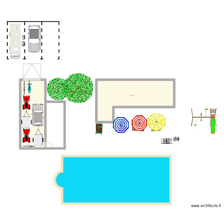 maison avec piscine Noé. Plan de 2 pièces et 67 m2