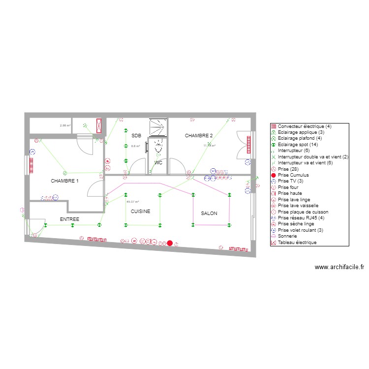 schéma élect appart 1a. Plan de 0 pièce et 0 m2