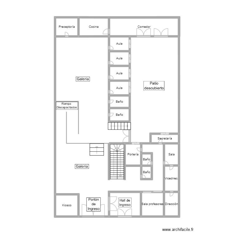 Planta escuela 2. Plan de 21 pièces et 74 m2