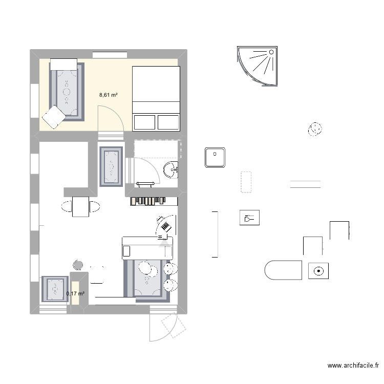 Anais 00. Plan de 2 pièces et 9 m2