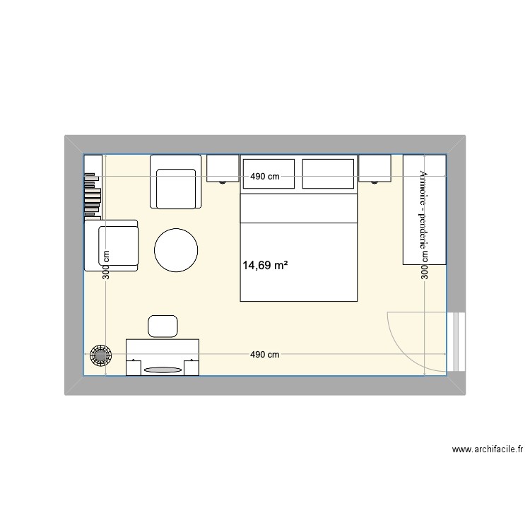 Chambre 1er - Projet. Plan de 1 pièce et 15 m2