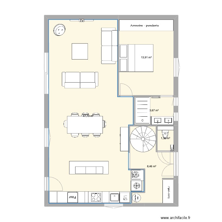 maison lafayette RDC agrandissementV2. Plan de 5 pièces et 75 m2