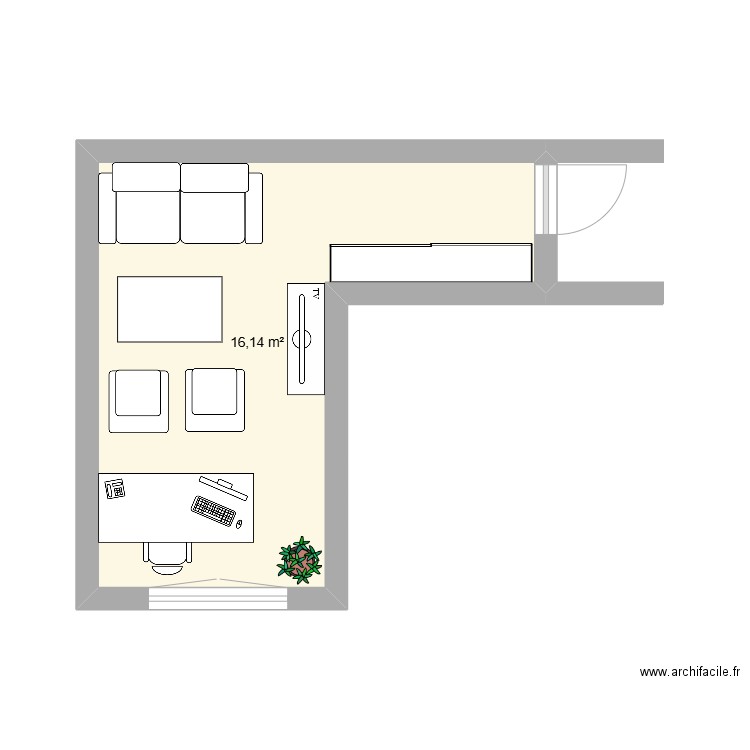 V1 . Plan de 1 pièce et 16 m2