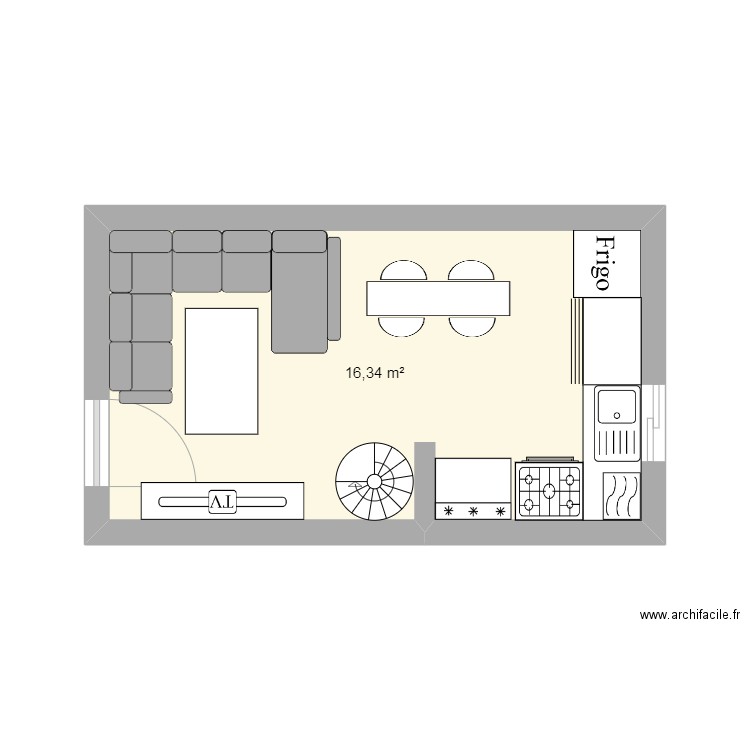 RDC Grangette. Plan de 1 pièce et 16 m2