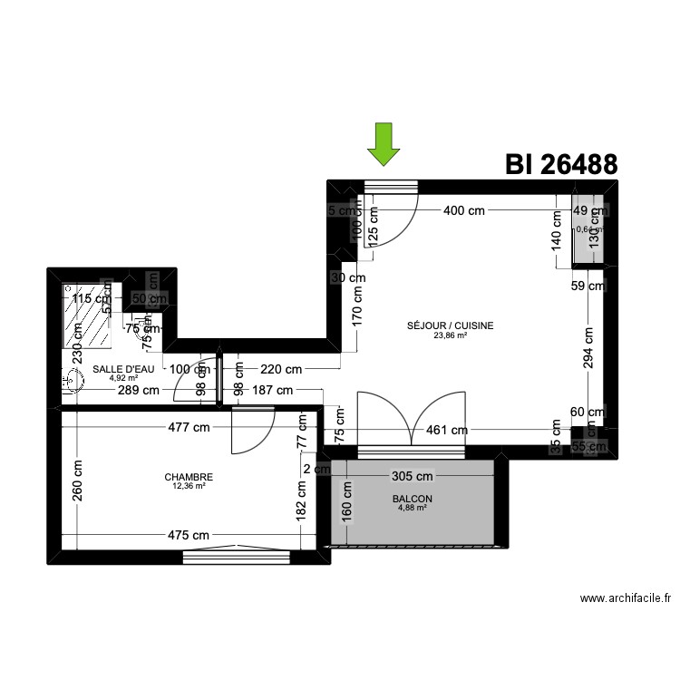 B6 26488. Plan de 8 pièces et 47 m2