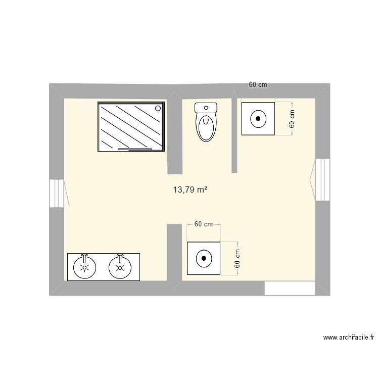 Salle de bain . Plan de 1 pièce et 14 m2