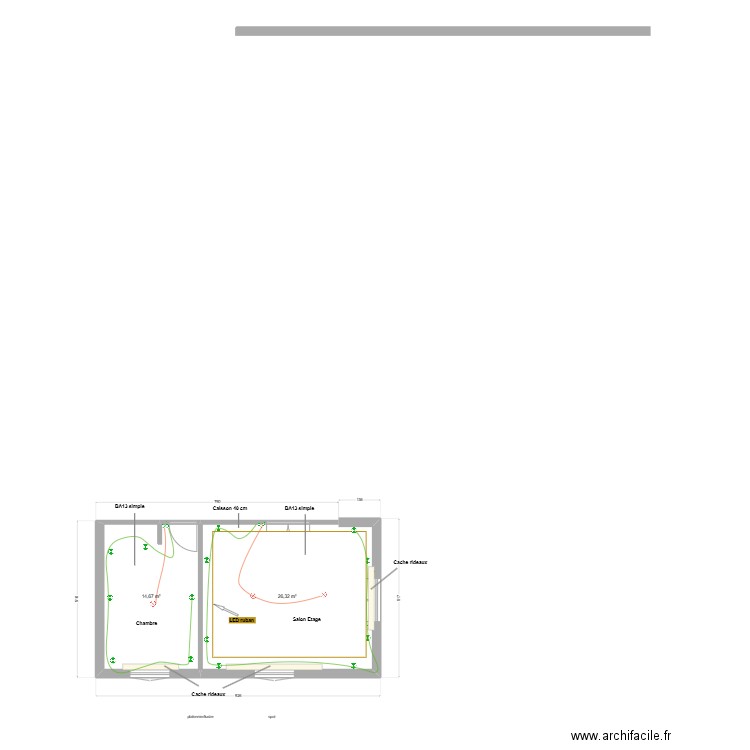 Chambre et Salon Etage - BA13. Plan de 2 pièces et 41 m2