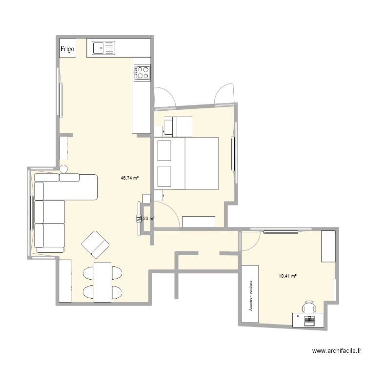 Chambres 1. Plan de 3 pièces et 57 m2