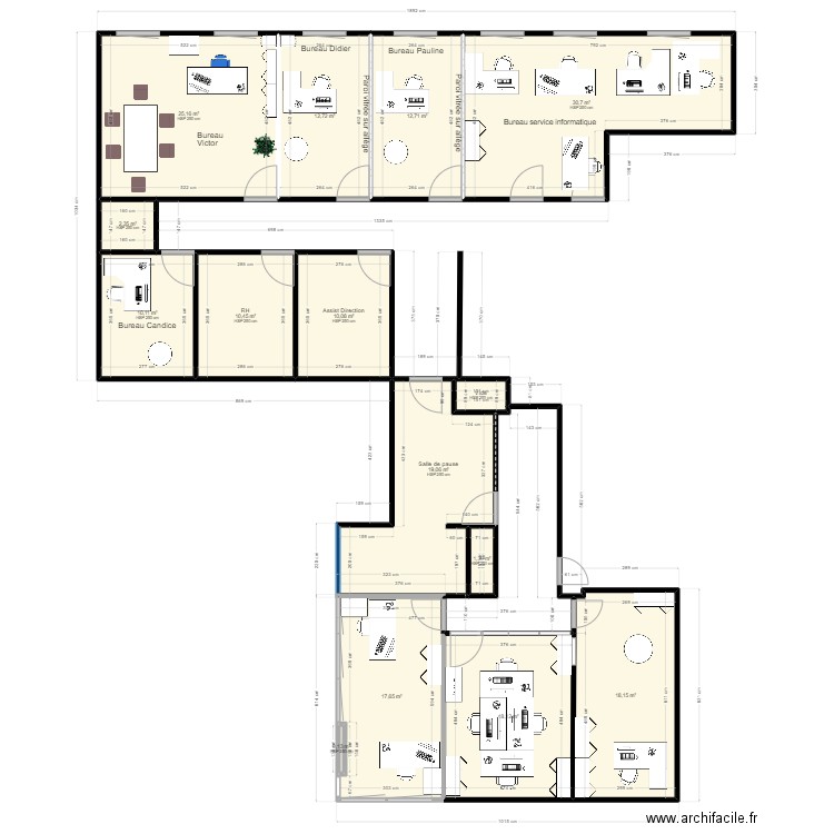 Modification espace compta-08.2024-V4. Plan de 15 pièces et 190 m2