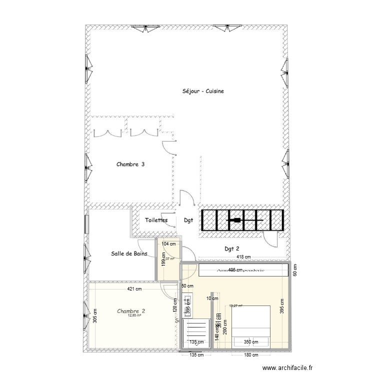 Plan Suite avec placard v4. Plan de 3 pièces et 34 m2