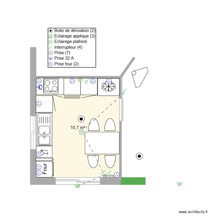 cuisine elec. Plan de 1 pièce et 11 m2