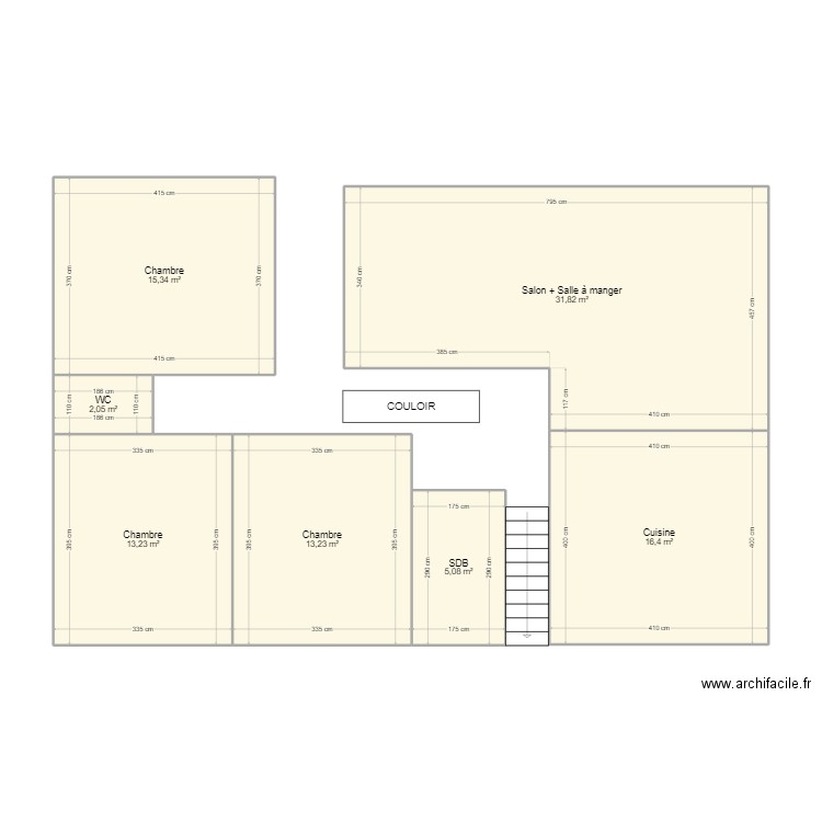 1er etage. Plan de 7 pièces et 97 m2