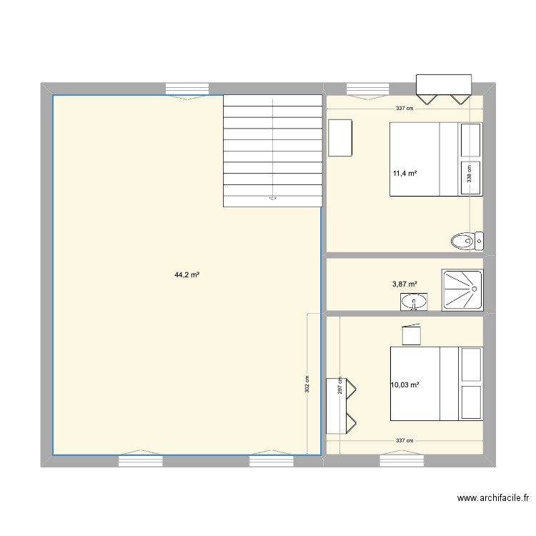 3ème étage Asnières/Seine V2. Plan de 4 pièces et 70 m2